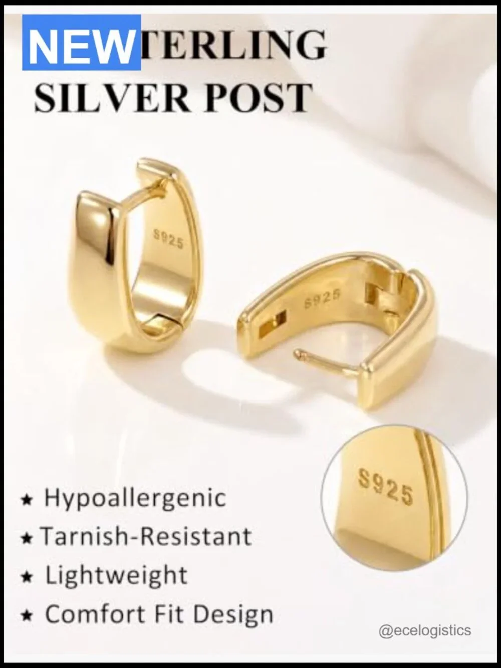 Chunky Huggie Hoop Earrings Hypoallergenic Sterling Silver 8/10/12mm
